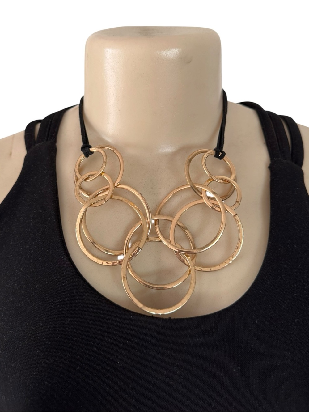 Spiraling Out Of Couture Gold Multi-Ring Chunky Statement Necklace Women Jewelry - Picture 5 of 8